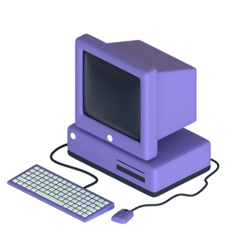 Retro desktop computer 3D rendering isolated on transparent background. Ui UX icon design web and app trend png