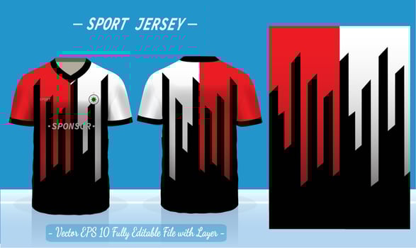 Sports jersey and t-shirt template sports jersey design vector mockup. Sports design for football, badminton, racing, gaming jersey