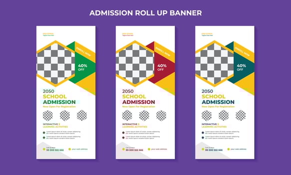 School education admission roll up banner design or rack card design template with nice background. vector