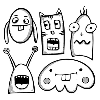 Collection set hand drawn doodle monster cute vintage style vector