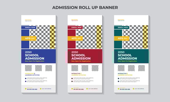 Kids education admission and school admission roll up banner design or rack card design template. vector