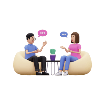 3d man and women communicating with each other illustration png