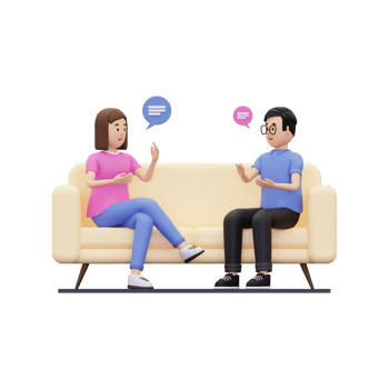 3d a man and a woman were having a chat while sitting on the sofa illustration png