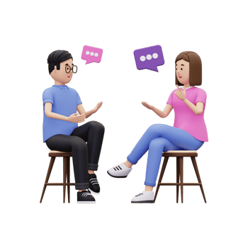3d man and women communicating with each other illustration png