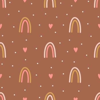 Boho rainbow seamless patterns in neutral colors. Baby boho background. Vector illustration for nursery decoration, print, t-shirt.