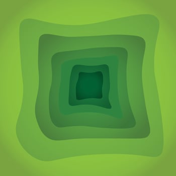 Minimal geometric papercraft background. Green circles elements with fluid gradient. Dynamic shapes composition. Flat Vector illustration