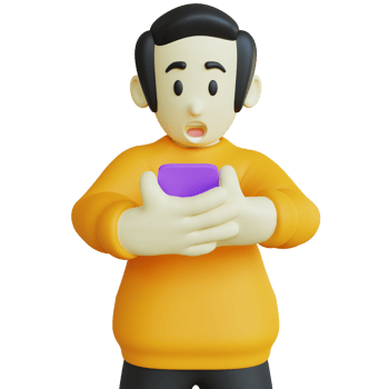 Stylized 3D Character with Shocked Expression Looking at His Phone png