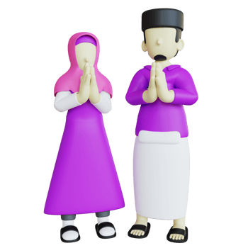 Stylized 3D Muslim Couple Character Doing Salam Gesture png