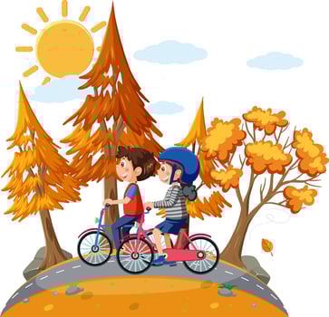 Couple kids riding bicycles vector