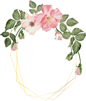 watercolor blooming rose branch flower bouquet wreath badge gold frame png