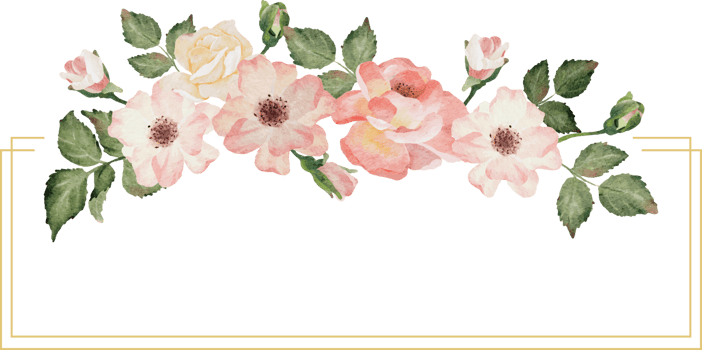 watercolor blooming rose branch flower bouquet wreath badge gold frame png