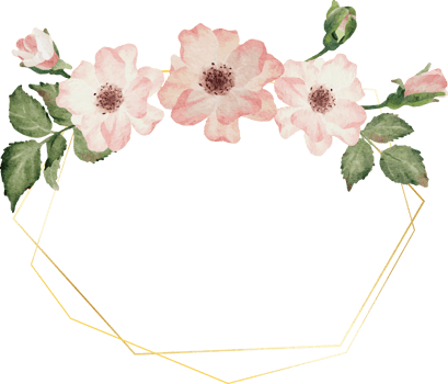 watercolor blooming rose branch flower bouquet wreath badge gold frame png