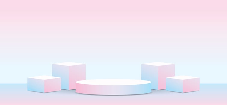 trendy blank sweet pastel pink blue gradient color product display podium stage 3d illustration vector for putting object