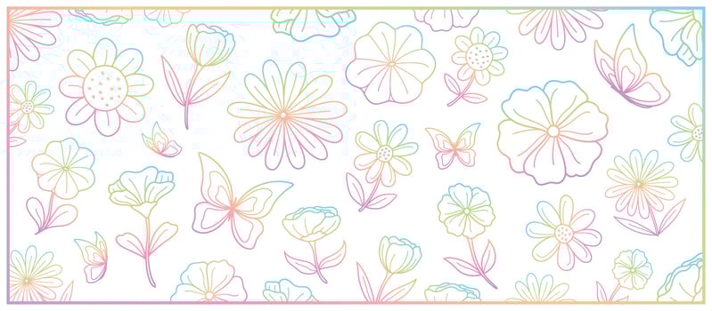 beautiful hand drawn flowers and butterfly graphic outline vector in sweet gradient color theme
