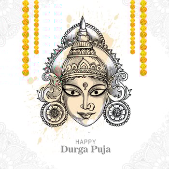 Hand draw happy durga puja festival indian holiday sketch backgr vector