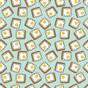 Seamless pattern with bread and fried eggs. Patterns for decoration. Cartoon breakfast vector. vector