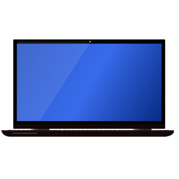 Black computer laptop with blue screen on transparent background png