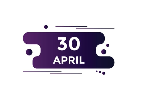 april 30 calendar reminder. 30th april daily calendar icon template. Calendar 30th april icon Design template. Vector illustration
