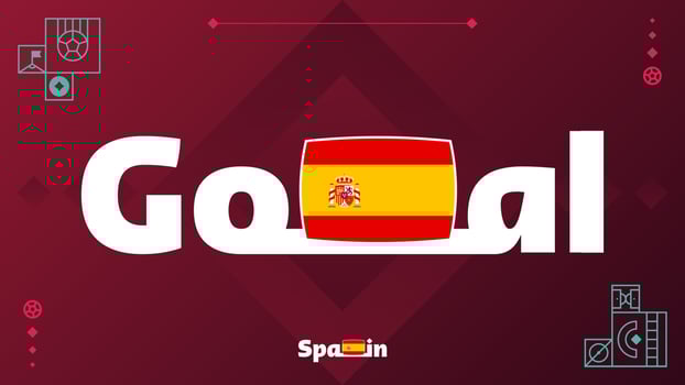 spain flag with goal slogan on tournament background. World football 2022 Vector illustration
