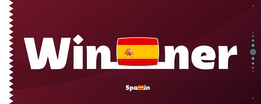 spain flag with winner slogan on football background. World Football 2022 tournament vector illustration