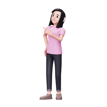 girl pointing choice, right choice pose. 3D render character illustration png