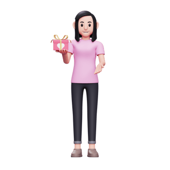 Girl asking for gift exchange during valentine's celebration, girl with gift 3d character illustration png