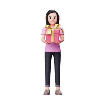 Girl gives a valentine gift to the camera, 3d character illustration valentine's day concept png