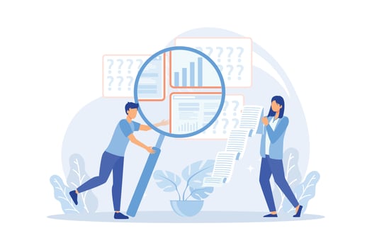 Competitor research, analysis, strategy development Flat vector Modern illustration