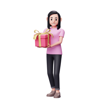 Girl carrying a pink gift while walking to celebrate valentine's day, Valentine's day concept 3d character illustration png