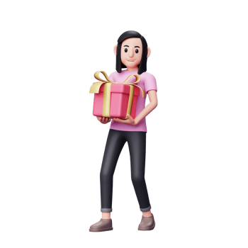Girl carrying big valentine gift with both hands, 3d Character illustration valentine's day celebration png