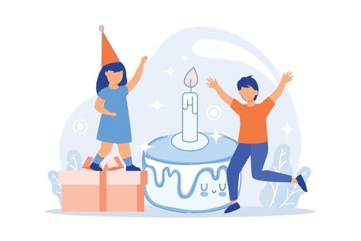 Kids birthday party ideas, indoor spot, having fun, children celebration, clown on playground, parent rest, flat design modern illustration vector