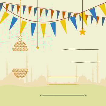 Editable Ramadan Moment Sale Concept with Turkish Mosque Silhouette and Traditional Arabian Lantern Graphic for Marketing Poster Vector Template