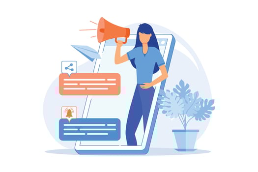 Online activism Internet activism, digital communication, social media posting, information delivery, target audience, hashtag marketing flat design modern illustration vector