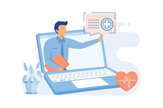 Telehealth Virtual medical care, remote admission, doctor advice, telehealth appointment, coronavirus pandemic lockdown, social distancing flat design modern illustration vector