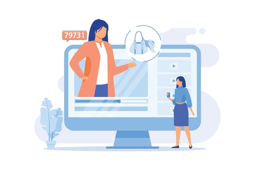 Fashion blogger tips. Professional stylist, freelance imagemaker, clothing expert. Woman following female youtuber. Fashion industry influencer. flat design modern illustration vector
