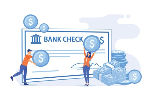 Employee getting ppayment in payday aycheck stub, salary statement, payslip note. Financial operation. Currency transaction. flat design modern illustration vector