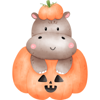 Hippo in Halloween pumpkin png