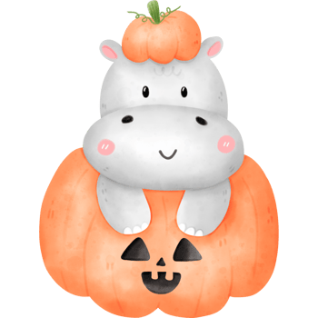 Hippo in Halloween pumpkin png