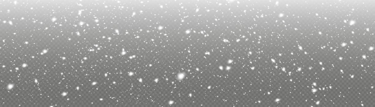 White snowflakes are flying in the air. snow background. Snow and wind. Vector heavy snowfall, snowflakes in various shapes and forms.