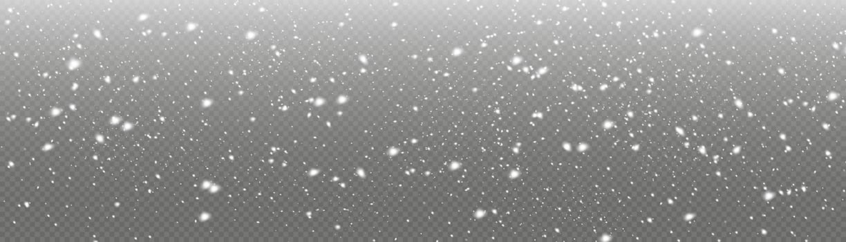 White snowflakes are flying in the air. snow background.Many white cold flakes elements.  Snow and wind. Vector heavy snowfall, snowflakes in various shapes and forms.