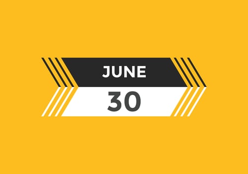 june 30 calendar reminder. 30th june daily calendar icon template. Calendar 30th june icon Design template. Vector illustration