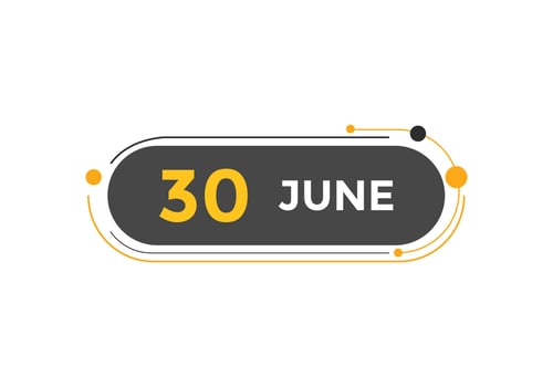june 30 calendar reminder. 30th june daily calendar icon template. Calendar 30th june icon Design template. Vector illustration