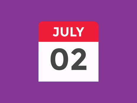 july 2 calendar reminder. 2nd july daily calendar icon template. Calendar 2nd july icon Design template. Vector illustration