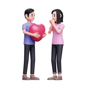 boy gave a heart balloon surprise, 3d valentine's day concept character illustration png