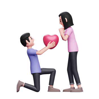 Man kneeling holding heart balloon, 3d valentine's day concept character illustration png