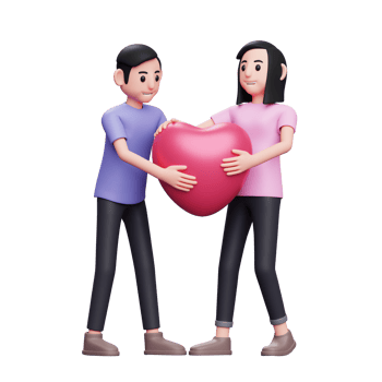 happy young couple pulling heart balloons, 3d valentine's day concept character illustration png