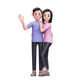 Happy young couple are hugging, smiling, posing for a valentine's day celebration, 3d character illustration png