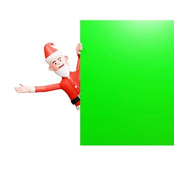 3d character illustration. santa claus peeping, coming out from behind a green screen banner png