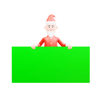 3d illustration of santa claus standing and holding a big green banner in front of it png