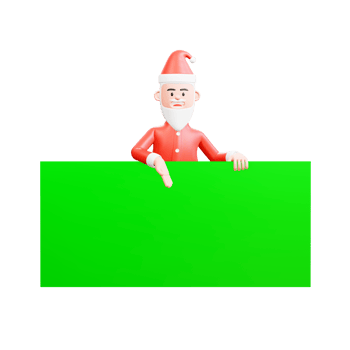 3d illustration santa claus standing behind the big green banner and showing something with his right hand png
